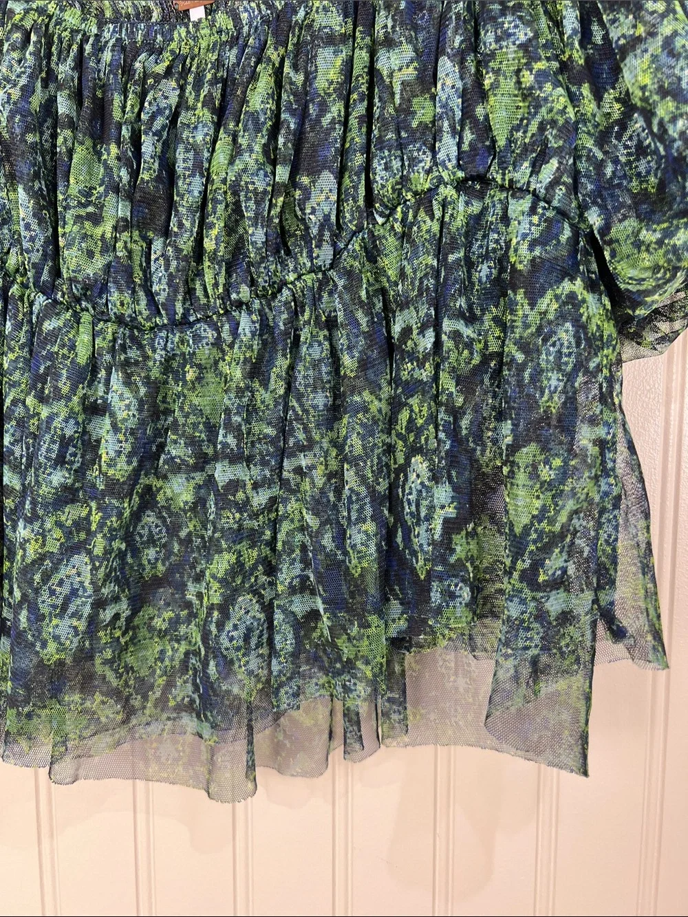 Free People Penelope Smocked Green Top Size  Large
